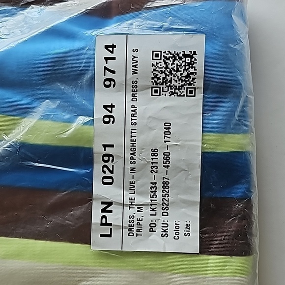 FABLETICS Midi Spaghetti Strap Stretch Striped Blue Green Dress Size M - Picture 7 of 8